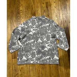 NEW Chico's Floral Mock Neck Pullover Sweater Gray White Gold Sparkle Women's